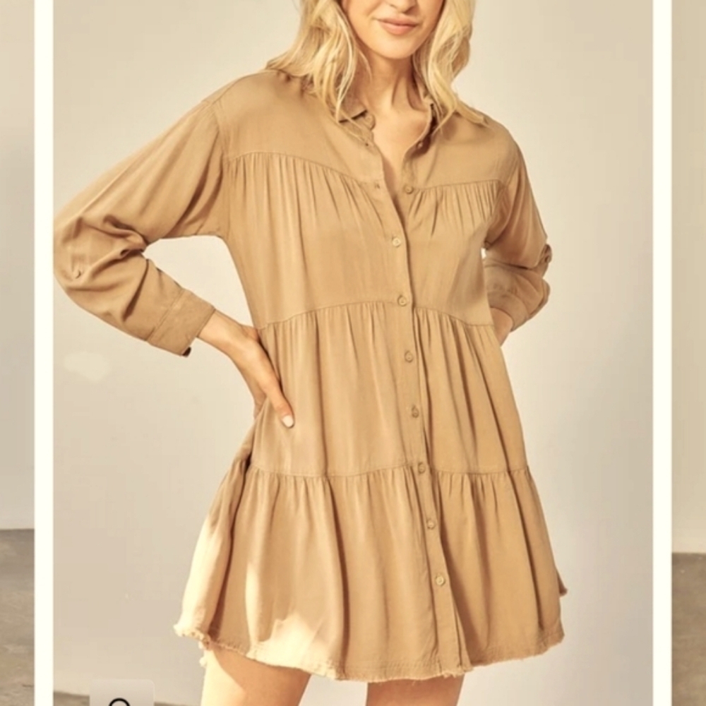 NWT MUSTARD SEED TIERED MINI SHIRT DRESS SIZE LARGE - Picture 2 of 12